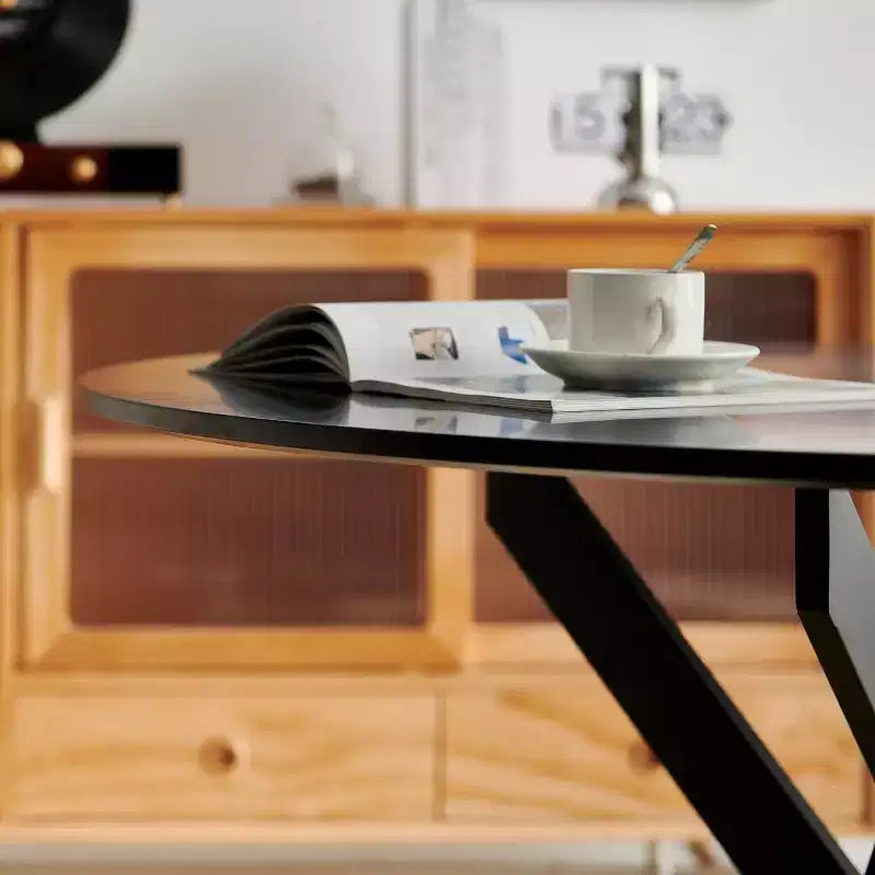 42.1 Table à Manger Ronde, Table Basse de Salon de Milieu de Siècle avec Pieds en Croix Métalliques, Table de Cuisine pour 4-6 Personnes - ModernLuxe