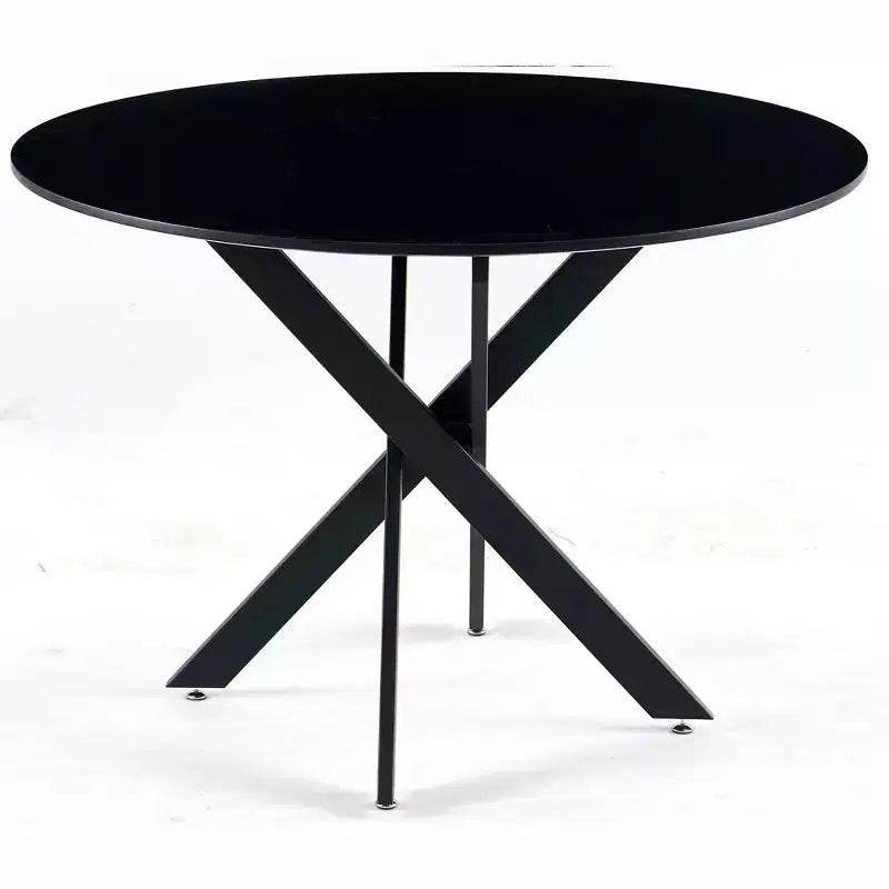 42.1 Table à Manger Ronde, Table Basse de Salon de Milieu de Siècle avec Pieds en Croix Métalliques, Table de Cuisine pour 4-6 Personnes - ModernLuxe