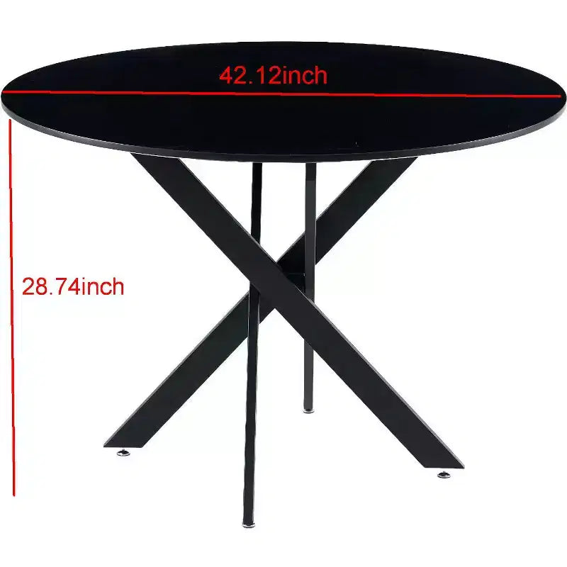 42.1 Table à Manger Ronde, Table Basse de Salon de Milieu de Siècle avec Pieds en Croix Métalliques, Table de Cuisine pour 4-6 Personnes - ModernLuxe