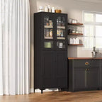 Meuble de rangement haut GustoWave de 180 cm, Armoire de cuisine/garde-manger 5 niveaux avec 4 portes et étagères réglables pour cuisine, salle à manger, salle de bain