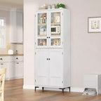 Meuble de rangement haut GustoWave de 180 cm, Armoire de cuisine/garde-manger 5 niveaux avec 4 portes et étagères réglables pour cuisine, salle à manger, salle de bain