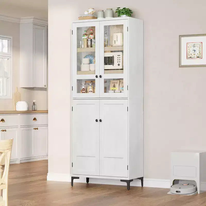 Meuble de rangement haut GustoWave de 180 cm, Armoire de cuisine/garde-manger 5 niveaux avec 4 portes et étagères réglables pour cuisine, salle à manger, salle de bain