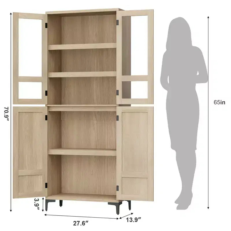 Meuble de rangement haut GustoWave de 180 cm, Armoire de cuisine/garde-manger 5 niveaux avec 4 portes et étagères réglables pour cuisine, salle à manger, salle de bain