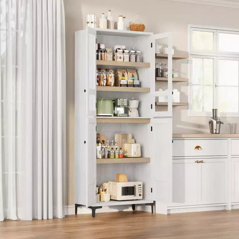 Meuble de rangement haut GustoWave de 180 cm, Armoire de cuisine/garde-manger 5 niveaux avec 4 portes et étagères réglables pour cuisine, salle à manger, salle de bain