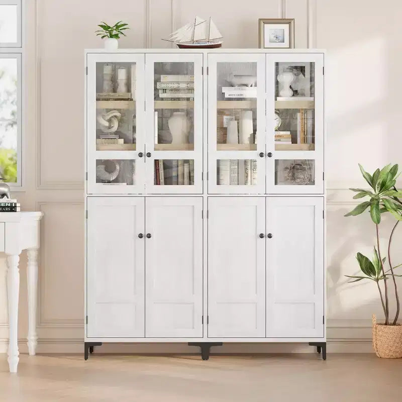 Meuble de rangement haut GustoWave de 180 cm, Armoire de cuisine/garde-manger 5 niveaux avec 4 portes et étagères réglables pour cuisine, salle à manger, salle de bain