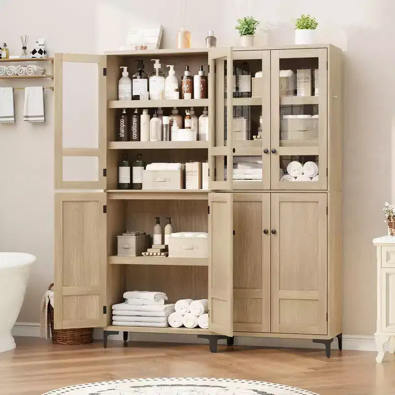 Meuble de rangement haut GustoWave de 180 cm, Armoire de cuisine/garde-manger 5 niveaux avec 4 portes et étagères réglables pour cuisine, salle à manger, salle de bain