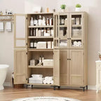 Meuble de rangement haut GustoWave de 180 cm, Armoire de cuisine/garde-manger 5 niveaux avec 4 portes et étagères réglables pour cuisine, salle à manger, salle de bain