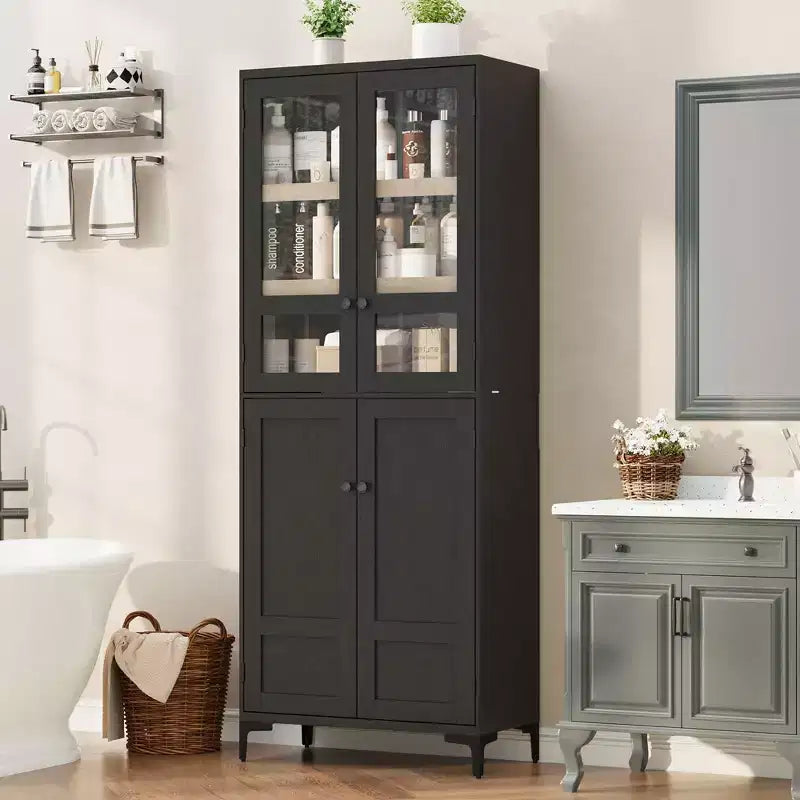 Meuble de rangement haut GustoWave de 180 cm, Armoire de cuisine/garde-manger 5 niveaux avec 4 portes et étagères réglables pour cuisine, salle à manger, salle de bain