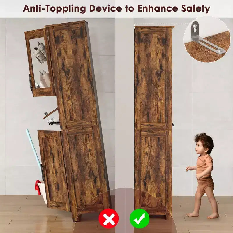 Élément de rangement haut et étroit de 170 cm avec portes vitrées et étagère réglable, armoire autoportante étroite