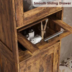 Élément de rangement haut et étroit de 170 cm avec portes vitrées et étagère réglable, armoire autoportante étroite