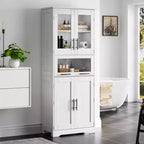Élément de rangement haut et étroit de 170 cm avec portes vitrées et étagère réglable, armoire autoportante étroite