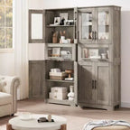 Élément de rangement haut et étroit de 170 cm avec portes vitrées et étagère réglable, armoire autoportante étroite
