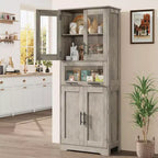 Élément de rangement haut et étroit de 170 cm avec portes vitrées et étagère réglable, armoire autoportante étroite