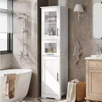 Élément de rangement haut et étroit de 170 cm avec portes vitrées et étagère réglable, armoire autoportante étroite