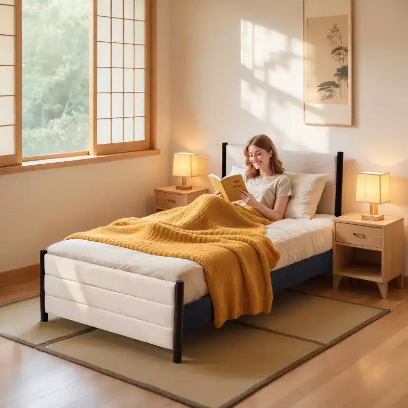 Subrtex Lit capitonné à dossier haut, cadre de lit plateforme en bois massif