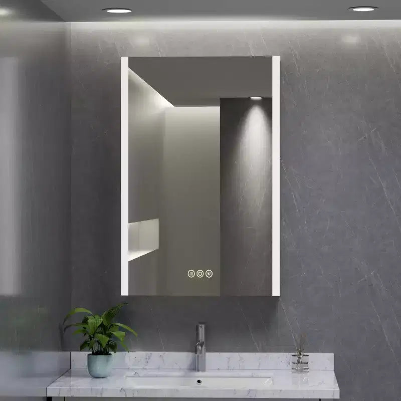 Armoire à pharmacie LED avec miroir, montage en surface ou encastré, lumière dimmable 3 couleurs, anti-buée, USB et prise de courant