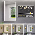 Armoire à pharmacie LED avec miroir, montage en surface ou encastré, lumière dimmable 3 couleurs, anti-buée, USB et prise de courant