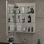 Armoire à pharmacie LED avec miroir, montage en surface ou encastré, lumière dimmable 3 couleurs, anti-buée, USB et prise de courant