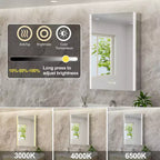 Armoire à pharmacie LED avec miroir, montage en surface ou encastré, lumière dimmable 3 couleurs, anti-buée, USB et prise de courant