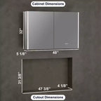 Armoire à pharmacie LED avec miroir, montage en surface ou encastré, lumière dimmable 3 couleurs, anti-buée, USB et prise de courant