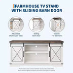 Meuble TV de style ferme pour téléviseurs jusqu'à 65 pouces, meuble de divertissement avec portes coulissantes de grange et armoires de rangement, console multimédia pour salon, chambre à coucher