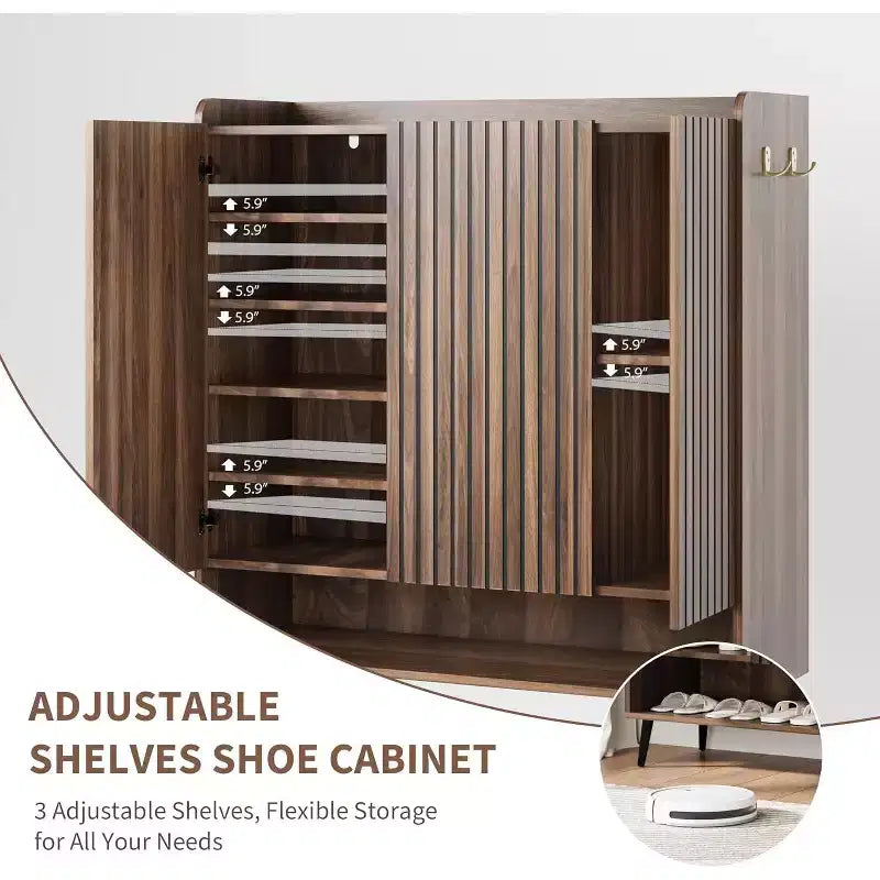 Meuble à ChaussuresGrand meuble à chaussures à 3 portes, étagères réglables, organisateur de chaussures avec portes pour couloir, entrée, salon