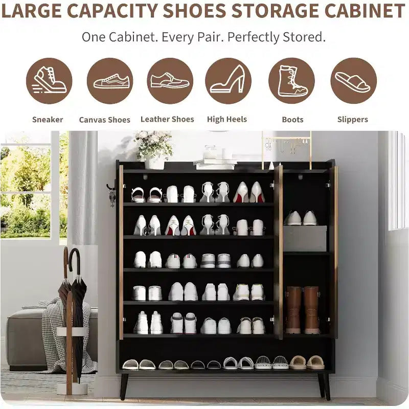 Meuble à ChaussuresGrand meuble à chaussures à 3 portes, étagères réglables, organisateur de chaussures avec portes pour couloir, entrée, salon