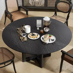 PexFix 60 x 60 Table de salle à manger de cuisine de style ferme Table de cuisine ronde noire avec pieds en rotin tressé pour cuisine bar salon