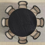 PexFix 60 x 60 Table de salle à manger de cuisine de style ferme Table de cuisine ronde noire avec pieds en rotin tressé pour cuisine bar salon