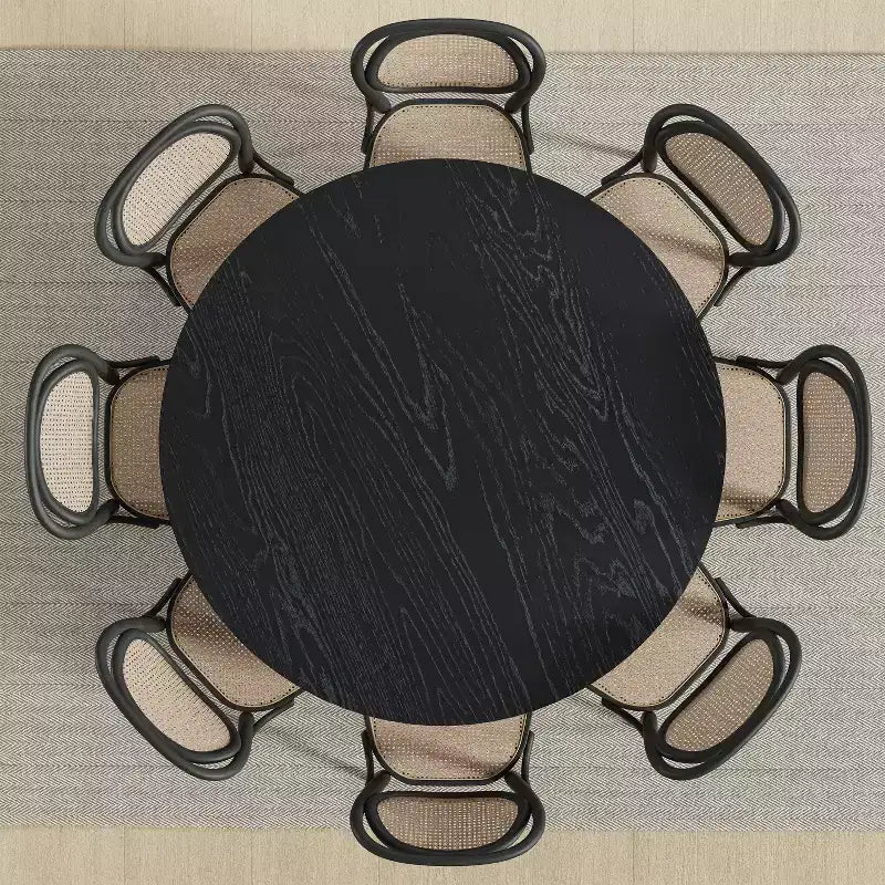 PexFix 60 x 60 Table de salle à manger de cuisine de style ferme Table de cuisine ronde noire avec pieds en rotin tressé pour cuisine bar salon