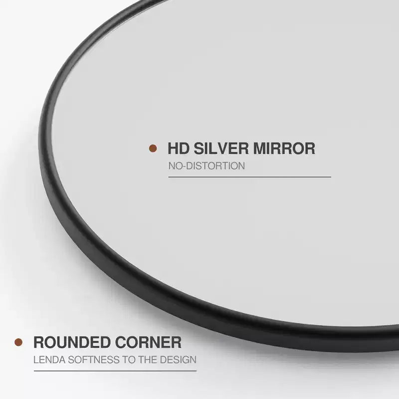 Miroir mural à cadre suspendu en fer noir de 31 po H x 24 po L, quincaillerie de piste