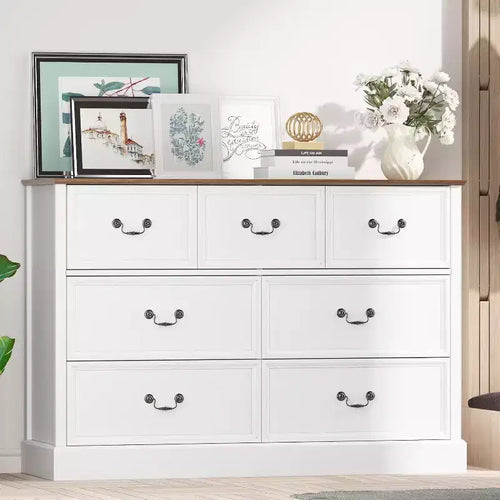 Acekool 7-Drawer Wood Dresser Chest, Rustic Farmhouse Storage Organizer for Bedroom, Living Room, Hallway, and Childrens Room