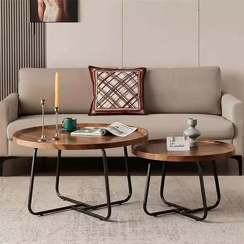 Tables basses gigognes (lot de 2) - Tables rondes style Mid-Century Modern pour salon et chambre