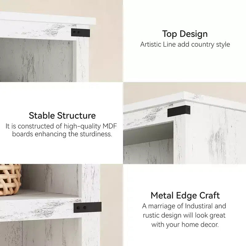 Étagère à 5 niveaux, Bibliothèque de style Ferme avec Rangement, Étagères en Bois pour Salon, Bureau à Domicile