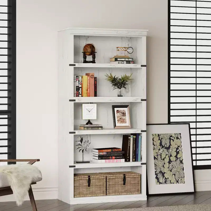 Étagère à 5 niveaux, Bibliothèque de style Ferme avec Rangement, Étagères en Bois pour Salon, Bureau à Domicile