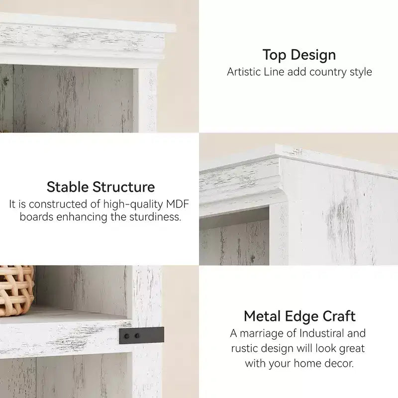 Étagère à 5 niveaux, Bibliothèque de style Ferme avec Rangement, Étagères en Bois pour Salon, Bureau à Domicile