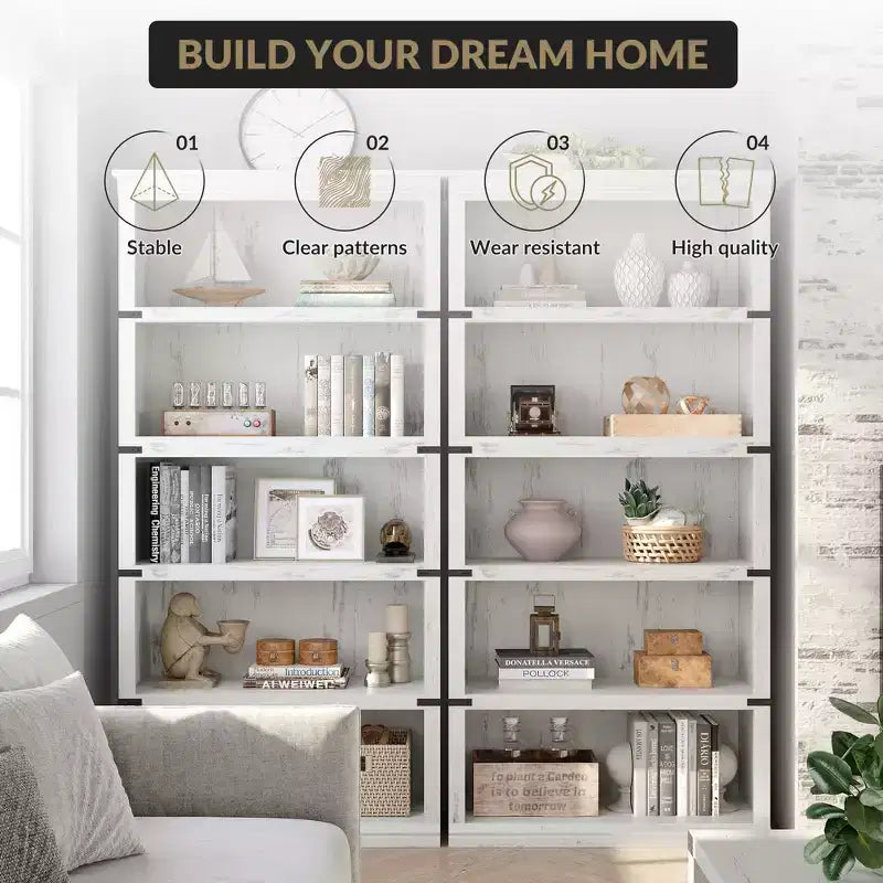 Étagère à 5 niveaux, Bibliothèque de style Ferme avec Rangement, Étagères en Bois pour Salon, Bureau à Domicile