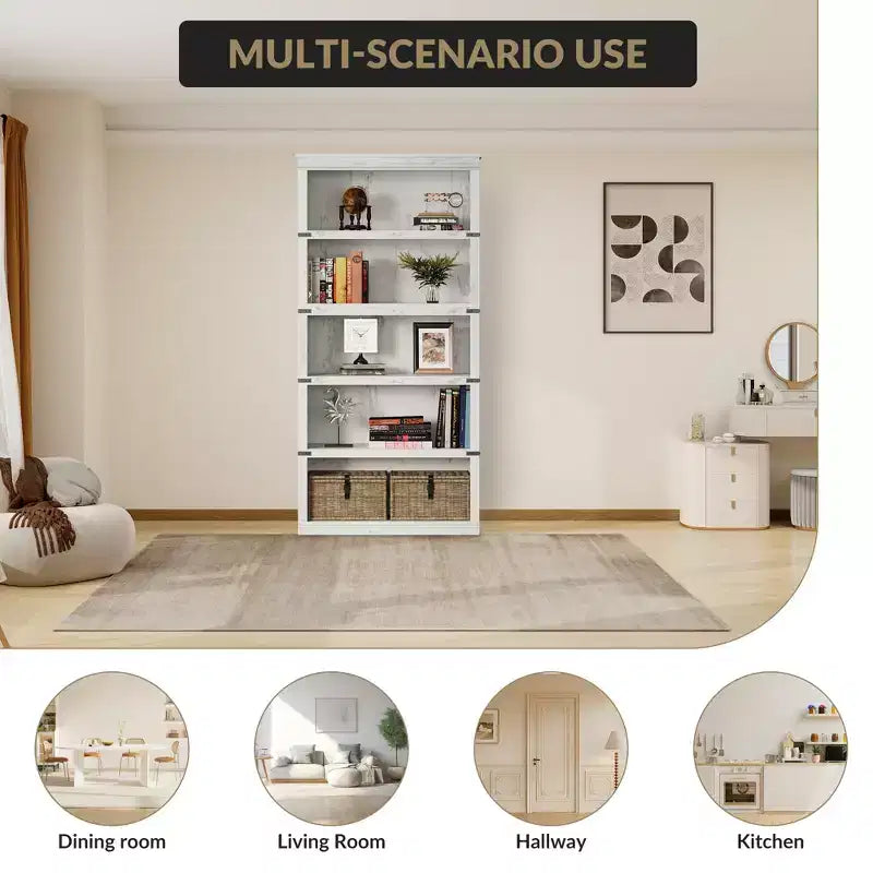 Étagère à 5 niveaux, Bibliothèque de style Ferme avec Rangement, Étagères en Bois pour Salon, Bureau à Domicile