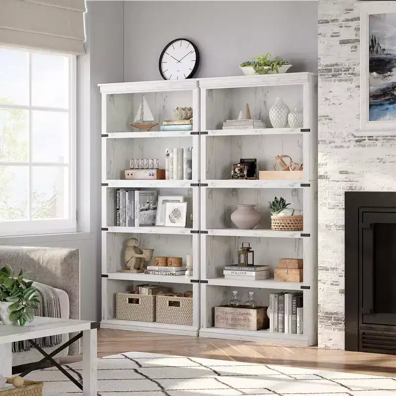 Étagère à 5 niveaux, Bibliothèque de style Ferme avec Rangement, Étagères en Bois pour Salon, Bureau à Domicile