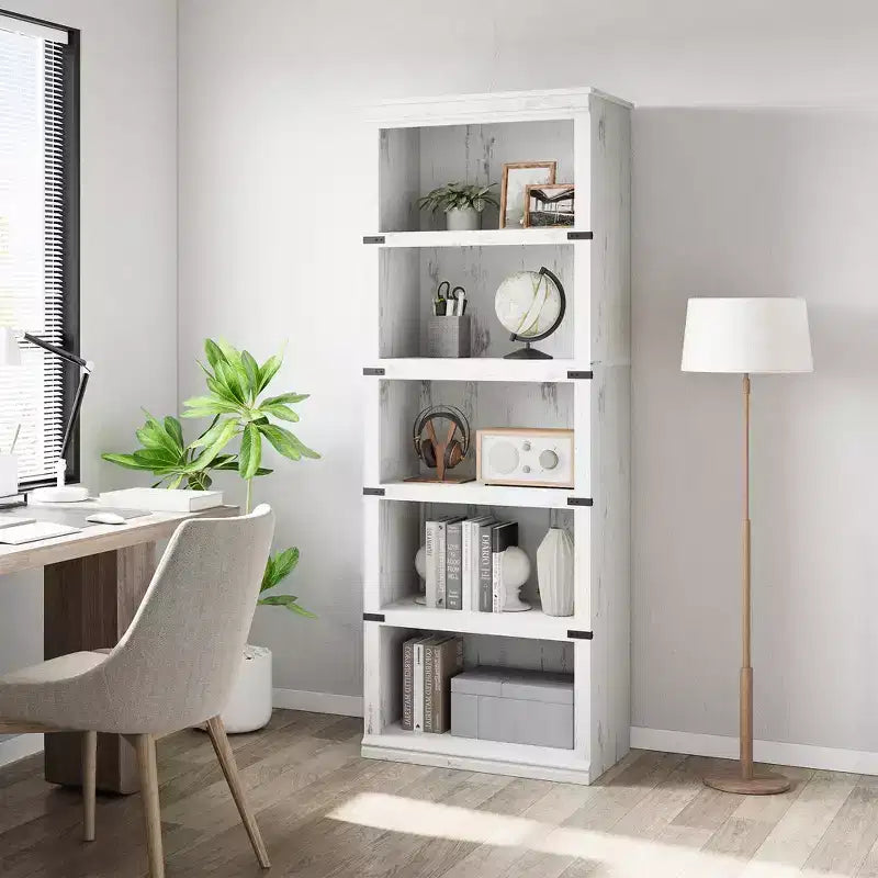 Étagère à 5 niveaux, Bibliothèque de style Ferme avec Rangement, Étagères en Bois pour Salon, Bureau à Domicile