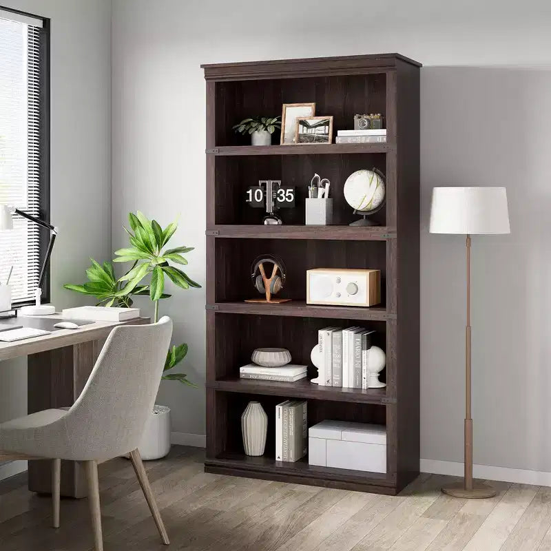 Étagère à 5 niveaux, Bibliothèque de style Ferme avec Rangement, Étagères en Bois pour Salon, Bureau à Domicile