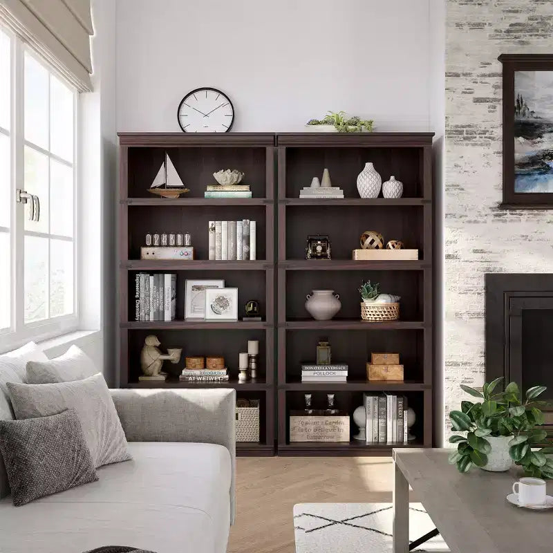 Étagère à 5 niveaux, Bibliothèque de style Ferme avec Rangement, Étagères en Bois pour Salon, Bureau à Domicile