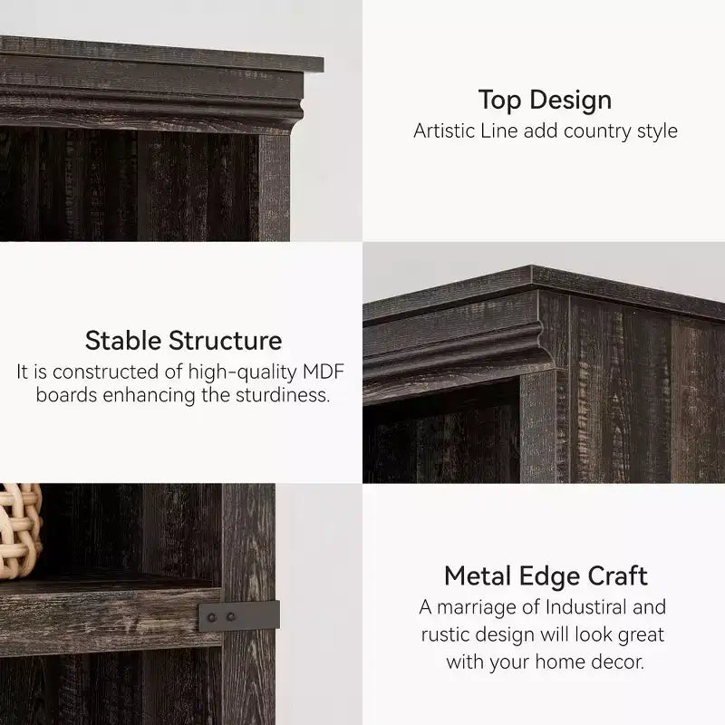 Étagère à 5 niveaux, Bibliothèque de style Ferme avec Rangement, Étagères en Bois pour Salon, Bureau à Domicile