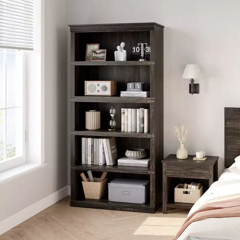 Étagère à 5 niveaux, Bibliothèque de style Ferme avec Rangement, Étagères en Bois pour Salon, Bureau à Domicile