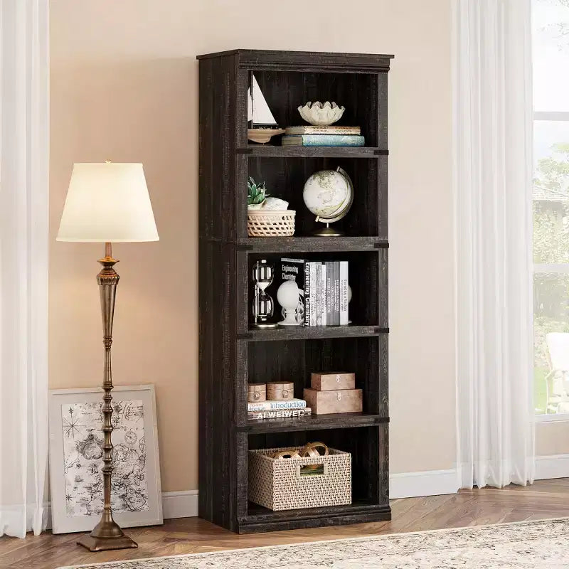Étagère à 5 niveaux, Bibliothèque de style Ferme avec Rangement, Étagères en Bois pour Salon, Bureau à Domicile