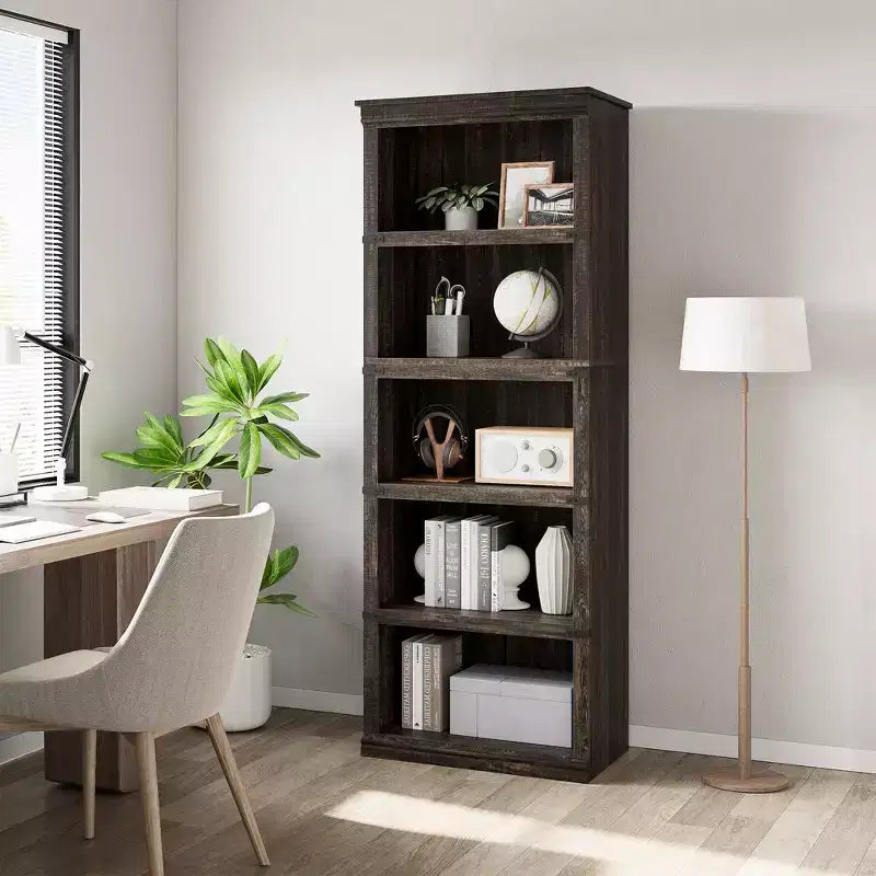 Étagère à 5 niveaux, Bibliothèque de style Ferme avec Rangement, Étagères en Bois pour Salon, Bureau à Domicile