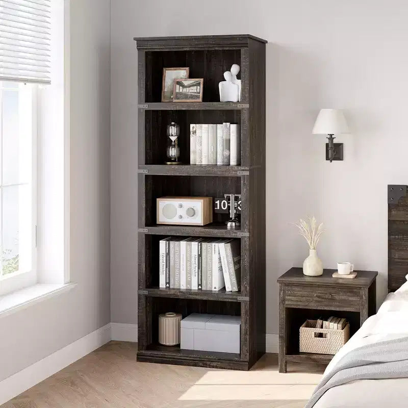 Étagère à 5 niveaux, Bibliothèque de style Ferme avec Rangement, Étagères en Bois pour Salon, Bureau à Domicile