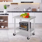 Table de Travail Commerciale en Acier Inoxydable 24x36 Pouces, Table de Préparation Mobile avec Étagère de Rangement Réglable et Roues Verrouillables