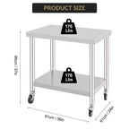 Table de Travail Commerciale en Acier Inoxydable 24x36 Pouces, Table de Préparation Mobile avec Étagère de Rangement Réglable et Roues Verrouillables