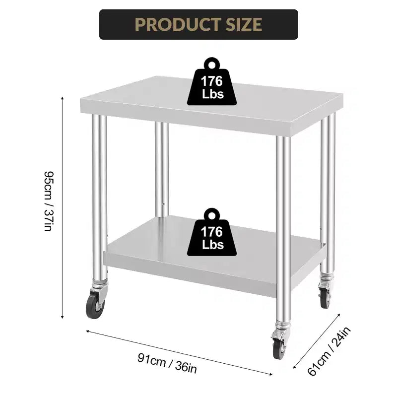Table de Travail Commerciale en Acier Inoxydable 24x36 Pouces, Table de Préparation Mobile avec Étagère de Rangement Réglable et Roues Verrouillables